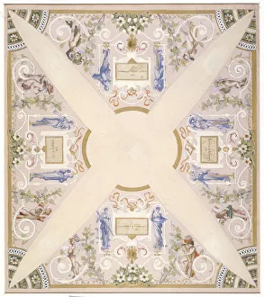 Luc Olivier Merson Prints: Sketch for the festival staircase at the Hotel de Ville in Paris: September