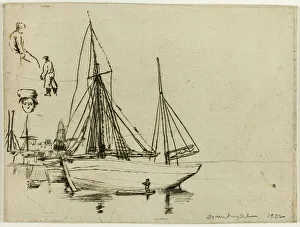 Maclaughlan Donald Shaw Prints: Sketch of Fishing Boats and Sailors, 1902. Creator: Donald Shaw MacLaughlan