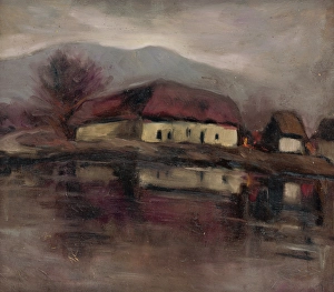 Lonely Prints: Sketch - landscape with a lake, 1932. Creator: Zolo Palugyay