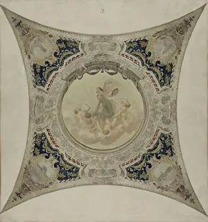Hector Espouy Prints: Sketch for the Lobau gallery at the Hotel de Ville in Paris: The tambourine