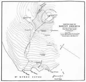 Robert F Collection: Sketch Map of Mount Erebus showing routes of ascent, c1912, (1913)