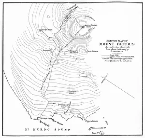 Captain Scott Collection: Sketch Map of Mount Erebus showing routes of ascent, c1912, (1913)