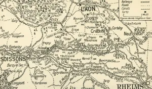 Railway Line Prints: Sketch Map of the Valley of the Aisne above Soissons, 1914, (c1920). Creator: Unknown