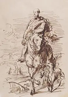 Saxe Coburg Gotha Albert Prints: Sketch for the Prince Consort Mounted on Horseback, c1859. Creator: John Phillip