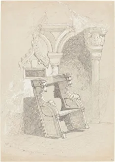 Cotman John Sell Prints: Sketch of Ruined Church Interior with Chair. Creator: John Sell Cotman