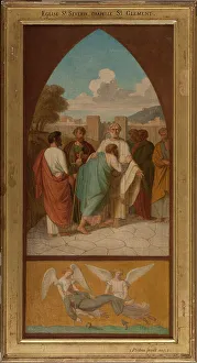 Winged Figures Prints: Sketch for the Saint-Séverin church, St Clement, 1857. Creator: Pierre-Auguste Pichon