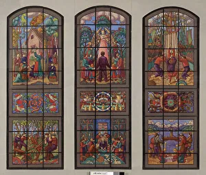 Scenes Prints: Sketch for S.O.K.'s stained glass, 1930. Creator: Juho Rissanen