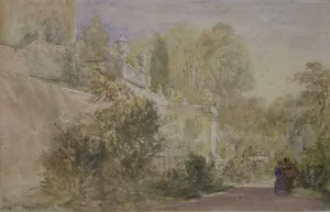 Formal Garden Prints: Sketch of the Terrace in Garden of Powis Castle, 1845. Creator: David Cox the Elder