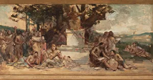 Comerre Leon Francois Prints: Sketch for the town hall in the 4th arrondissement: Study of science and the Arts
