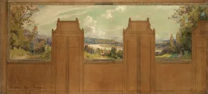 Sketch for the town hall of Bagneux (?): landscape from Joinville to Nogent, c1907. Creators: Eugene Bourgeois, Paul Albert Steck