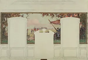 Blank Prints: Sketch for the town hall of Fresnes: Landscape with stands and riders