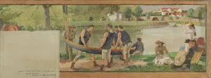 Sketch for the town hall in Saint-Maurice: Landscape. Banks of the Marne... between 1890 and 1892. Creator: Edmond Debon