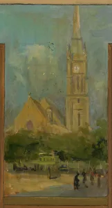 Sketch for the town hall of Vanves. Views of Vanves with the Church of Vanves, 1902. Creator: Paul Leon Felix Schmitt