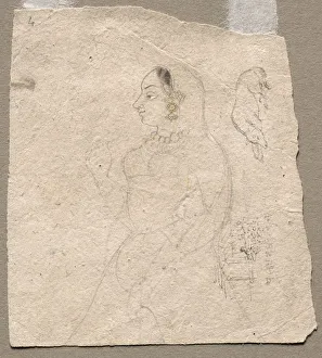 Sketch of a Woman with an elephant and other animals on reverse, 1700s. Creator: Unknown
