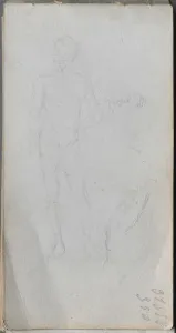 1815 1891 Prints: Sketchbook, page 100: Nude Figure, Profile. Creator: Ernest Meissonier (French, 1815-1891)