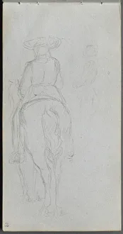 1815 1891 Prints: Sketchbook, page 19: Study of a Figure on Horseback seen from behind