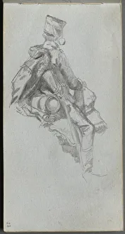 1815 1891 Prints: Sketchbook, page 23: Seated Soldier. Creator: Ernest Meissonier (French, 1815-1891)