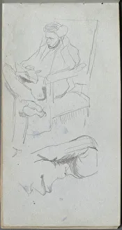 1815 1891 Prints: Sketchbook, page 24: Seated Male Figure. Creator: Ernest Meissonier (French, 1815-1891)