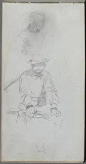 1815 1891 Prints: Sketchbook, page 30: Seated male Figure and Figure in Profile