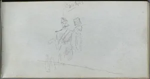 1815 1891 Prints: Sketchbook, page 38: Study of a Solider and Figure in Top Hat