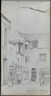1815 1891 Prints: Sketchbook, page 39: Street Scene. Creator: Ernest Meissonier (French, 1815-1891)