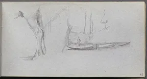 1815 1891 Prints: Sketchbook, page 43: Studies: Horses leg, Figure in a Boat, and Profile. Creator