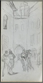 1815 1891 Prints: Sketchbook, page 63: Figures in a Courtyard