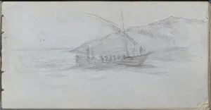 1815 1891 Prints: Sketchbook, page 88: Seascape and Figure. Creator: Ernest Meissonier (French, 1815-1891)
