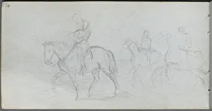 Ernest Meissonier French Prints: Sketchbook, page 91: Figures on Horseback. Creator: Ernest Meissonier (French, 1815-1891)