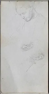 1815 1891 Prints: Sketchbook, page 96: Study of a Face, ears. Creator: Ernest Meissonier (French, 1815-1891)