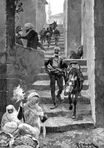 Spinning Prints: Sketches in Albania: a street scene in Scutari, 1880. Creator: Eugene Froment