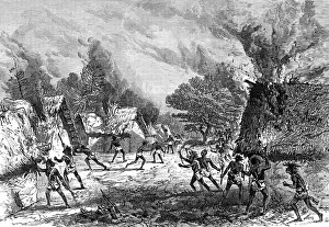 Africans Prints: Sketches of the Ashantee War by our special artist: setting fire to a village