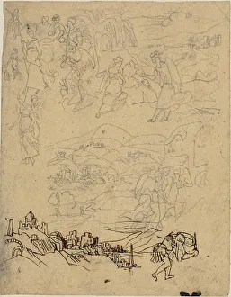 Bresdin Rodolphe Prints: Sketches of Biblical Scenes, Town by Lake, Mountain Village, Warrior, n. d