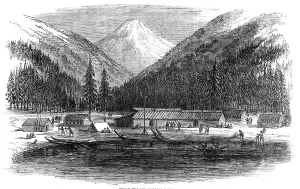 Canoe Prints: Sketches in British Columbia: Indian village, Douglas Lake, 1864. Creator: Unknown