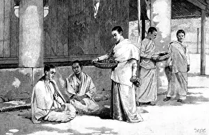 Burma Prints: Sketches in Burmah: a Buddhist monastery - Burmese nuns or female servants of the pagodas