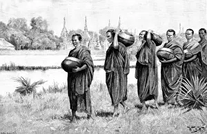 Burma Prints: Sketches in Burmah: Buddhist monastery - Phoongyees