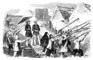 Guangzhou China Prints: Sketches at Canton - Demolishing Houses, 1858. Creator: Unknown