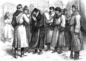 Prisoners Prints: Sketches of the Crisis in Russia: prisoners at a railway station, 1880. Creator: Unknown
