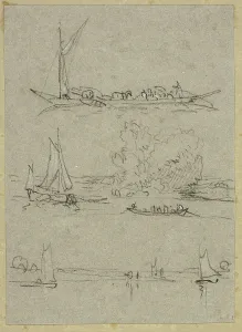 Three Sketches of Dusseldorf River Boats, n.d. Creator: William Alfred Delamotte