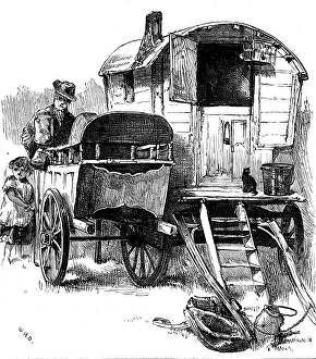 Rroma Prints: Sketches of gipsy life round London - knife-grinder, Hackney Wick, 1880. Creator: Unknown
