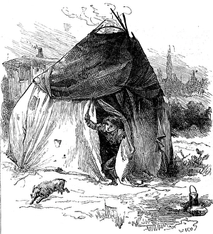 Bivouac Prints: Sketches of gipsy life round London - tent at Hackney, 1880. Creator: Unknown