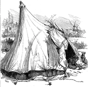 Bivouac Prints: Sketches of gipsy life round London - tent at Hackney Wick, 1880. Creator: Unknown