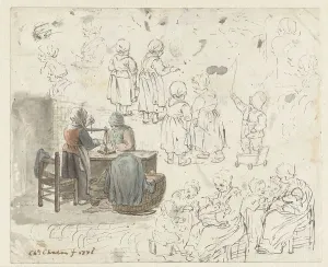 Weighing Prints: Sketches of gold being weighed, and children, 1771. Creator: Christina Chalon