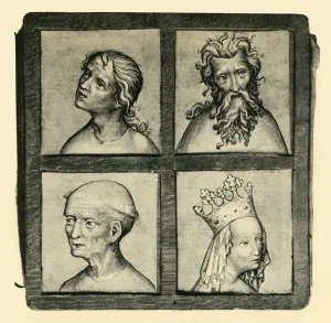 Silverpoint Prints: Sketches of heads, early 15th century, (1943). Creator: Unknown
