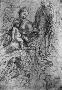 Great Masters Prints: Sketches for a Holy Family, by Allegri Da Correggio, 1913. Artist: Correggio