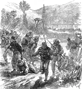 Civil Unrest Prints: Sketches of the Insurrection in Servia; Fighting between Government Troops and Insurgents