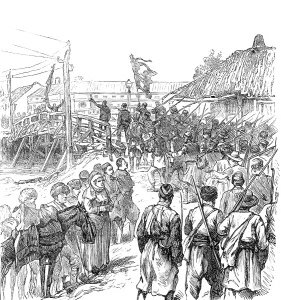 Civil Unrest Prints: Sketches of the Insurrection in Servia; Insurgents Marching through Paratchin