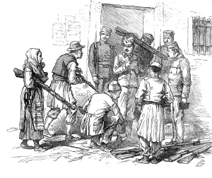 Civil Unrest Prints: Sketches of the Insurrection in Servia; Receiving the Weapons given up