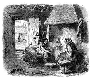 Kitchenware Prints: Sketches from Ireland: interior of a mud cabin at Kildare, 1870. Creator: Unknown