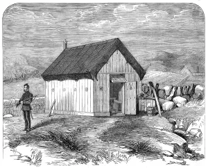 Temporary Prints: Sketches from Ireland: portable hut for police in Mayo, 1870. Creator: Unknown